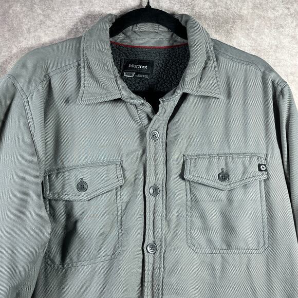 Marmot Shirt Jacket Mens Medium Gray Fleece Lined Button Front Shacket Preppy - Picture 2 of 12